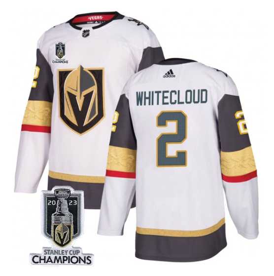Men%27s Vegas Golden Knights #2 Zach Whitecloud White 2023 Stanley Cup Champions Stitched Jersey